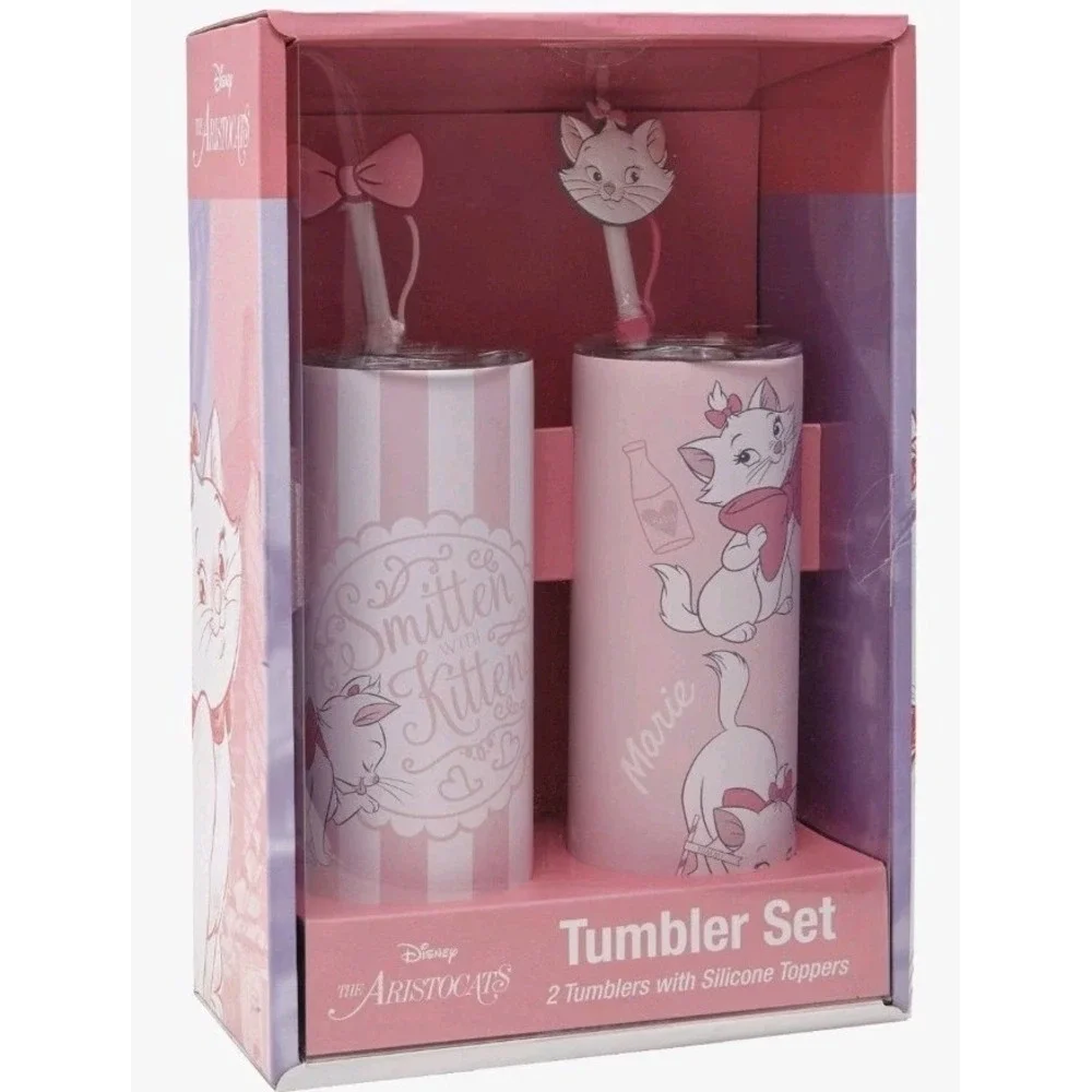 Disney The Aristocats Marie Stainless Steel 2 Tumblers 20oz Silicone Top New Box